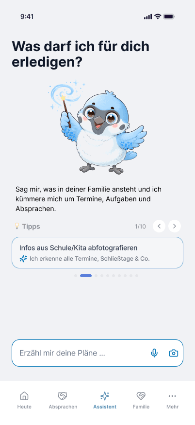 HappyNest-App: Eingabemaske, die aus einer Familieninfo Termine und Aufgaben macht